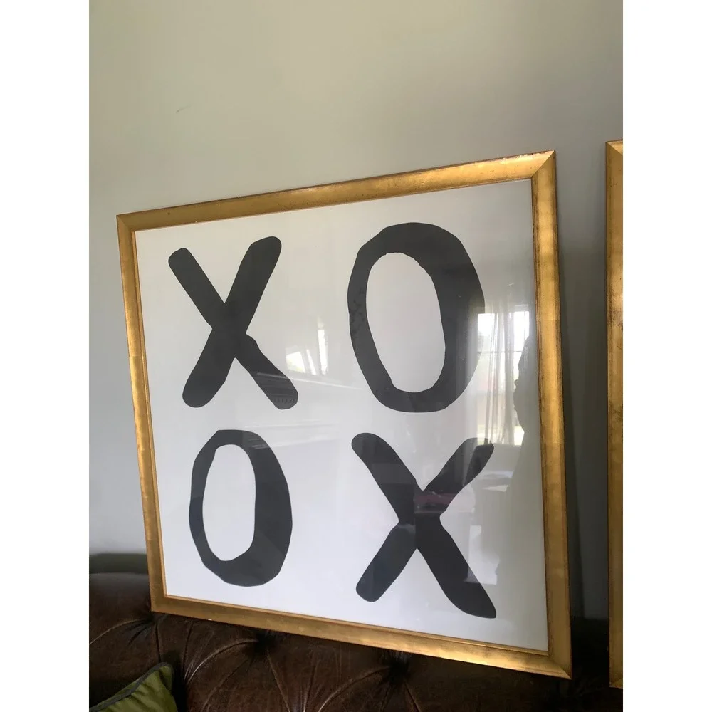 Pottery Barn Teen XOXO Framed Art Set of 2 Gold Frame Black White Wall Decor